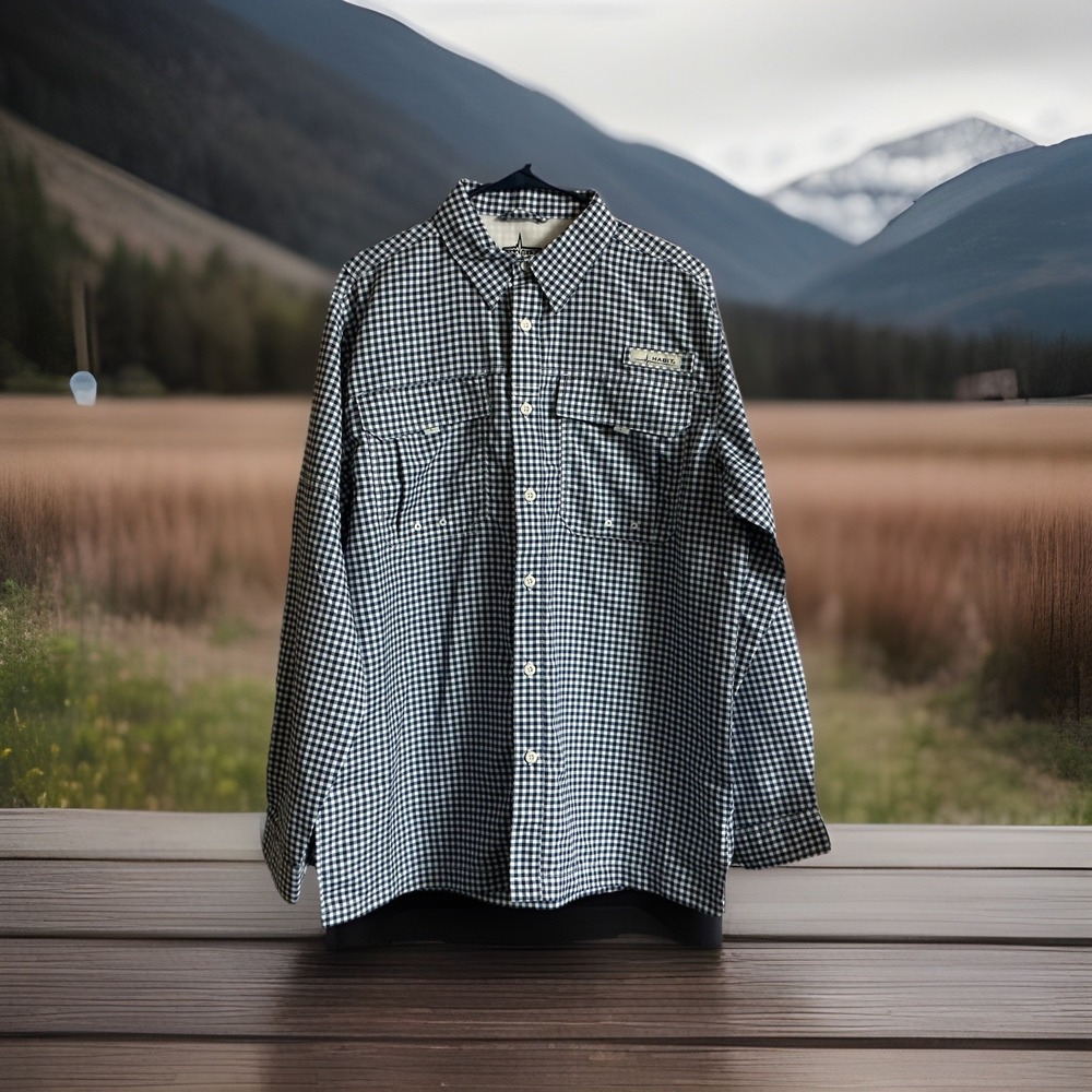 Habit Blue Check Mens Shirt Sz Medium Long Sleeve 40 + Solar Factor NWOT